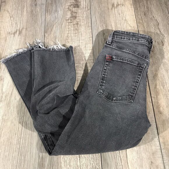 BDG Womens Jeans Black Denim Crop Kick Straight Stretch Raw Hem Med Wash Sz 26 - Picture 1 of 12